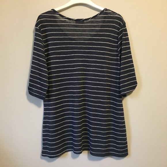 Canadian Rhinestone Collar Half Sleeve Distressed Rayon Striped Top - Picture 2 of 16